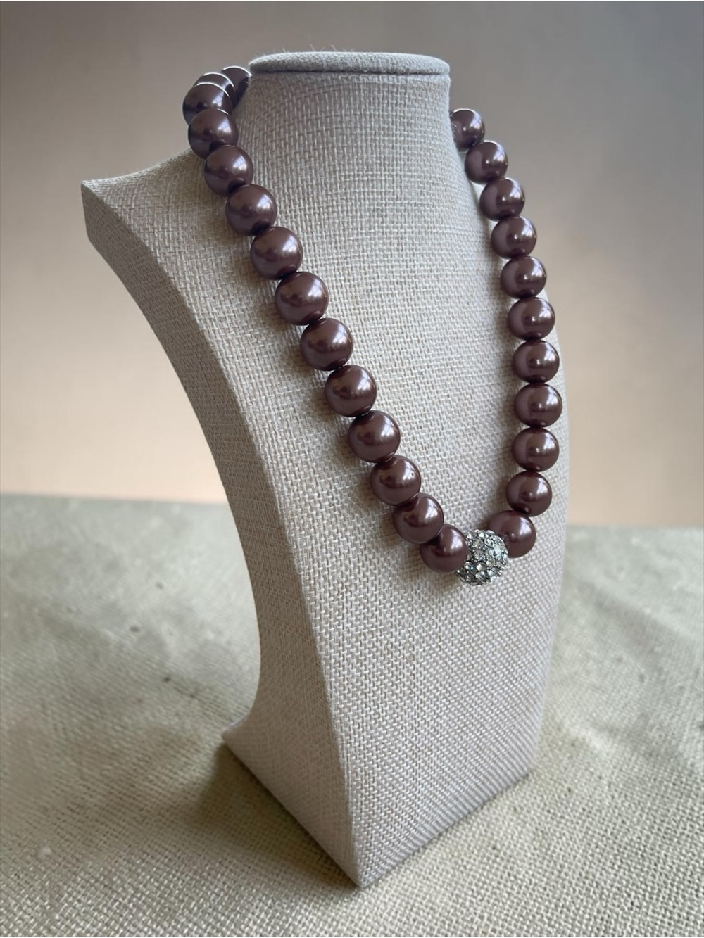 Chocolate Brown Faux Glass Pearl Pavé Crystal Statement Necklace